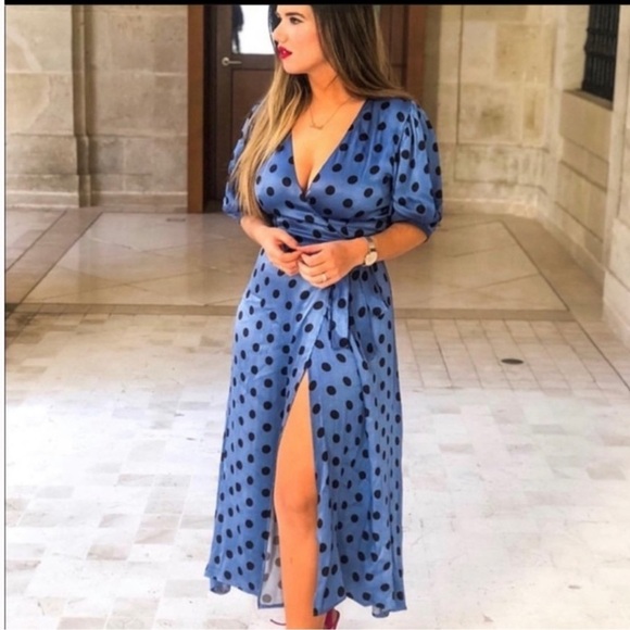 Zara Blue Polka Dot Wrap Maxi Dress | Size Medium - Picture 15 of 16